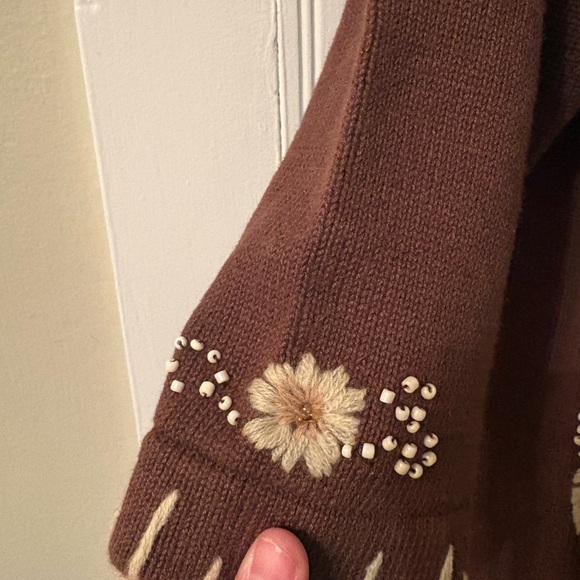 Storybook Knits Long Embroidered Floral Duster Cardigan Brown Women’s 2X - Picture 3 of 10